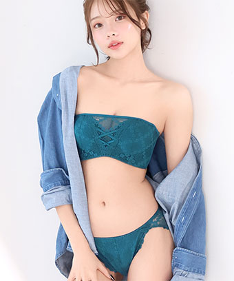 ストラップレス スクエアレース ハーフカップ 超盛ブラ(R) ブラジャー&ショーツ