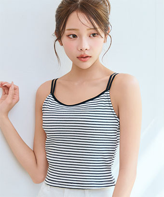 《予約商品》ボーダー リブ フロントホック ブラトップ ノンワイヤー 超盛ブラ(R) 単品ブラジャー