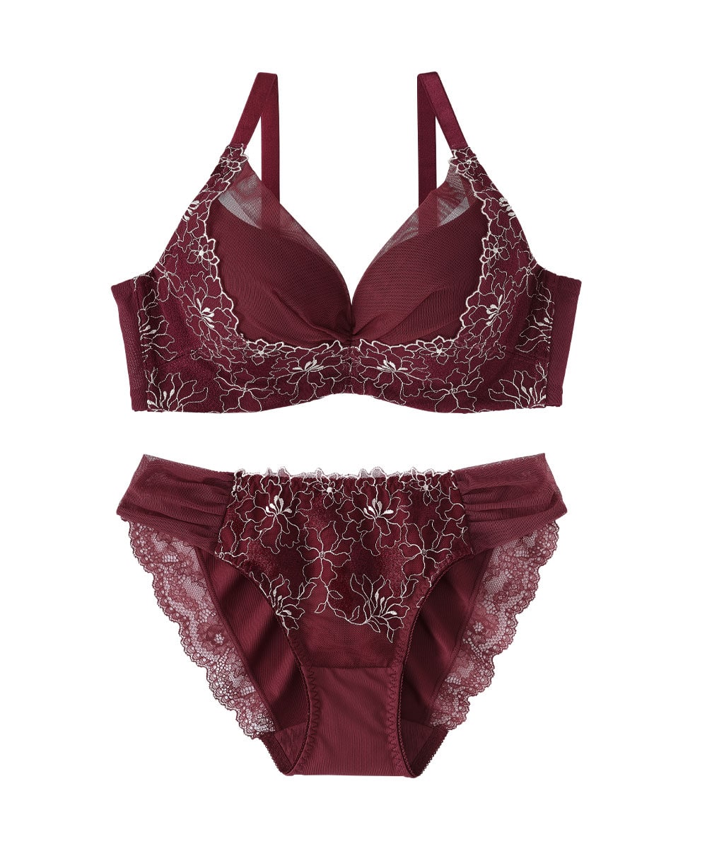 刺繍レースリフト 脇高 ブラジャー&ショーツ- aimerfeel(エメフィール