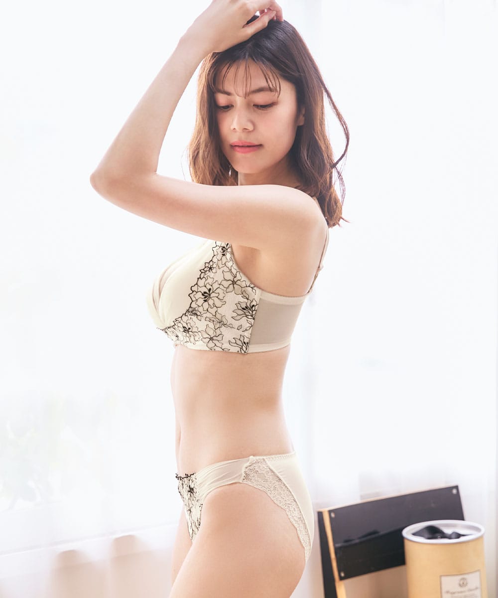 刺繍レースリフト 脇高 ブラジャー&ショーツ (FGHカップ