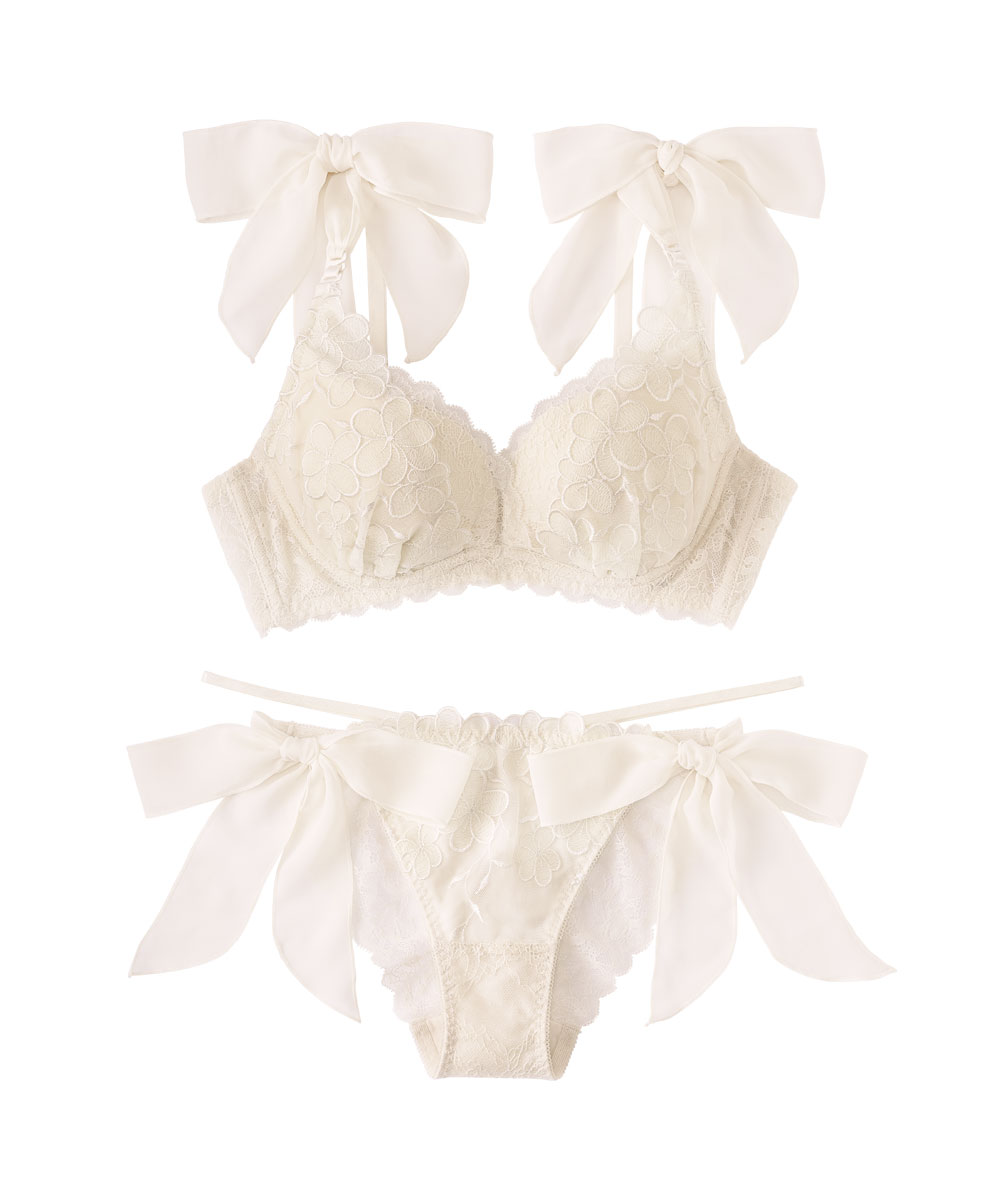 シアーフラワー 脇高 ブラジャー&ハーフバックショーツ- aimerfeel