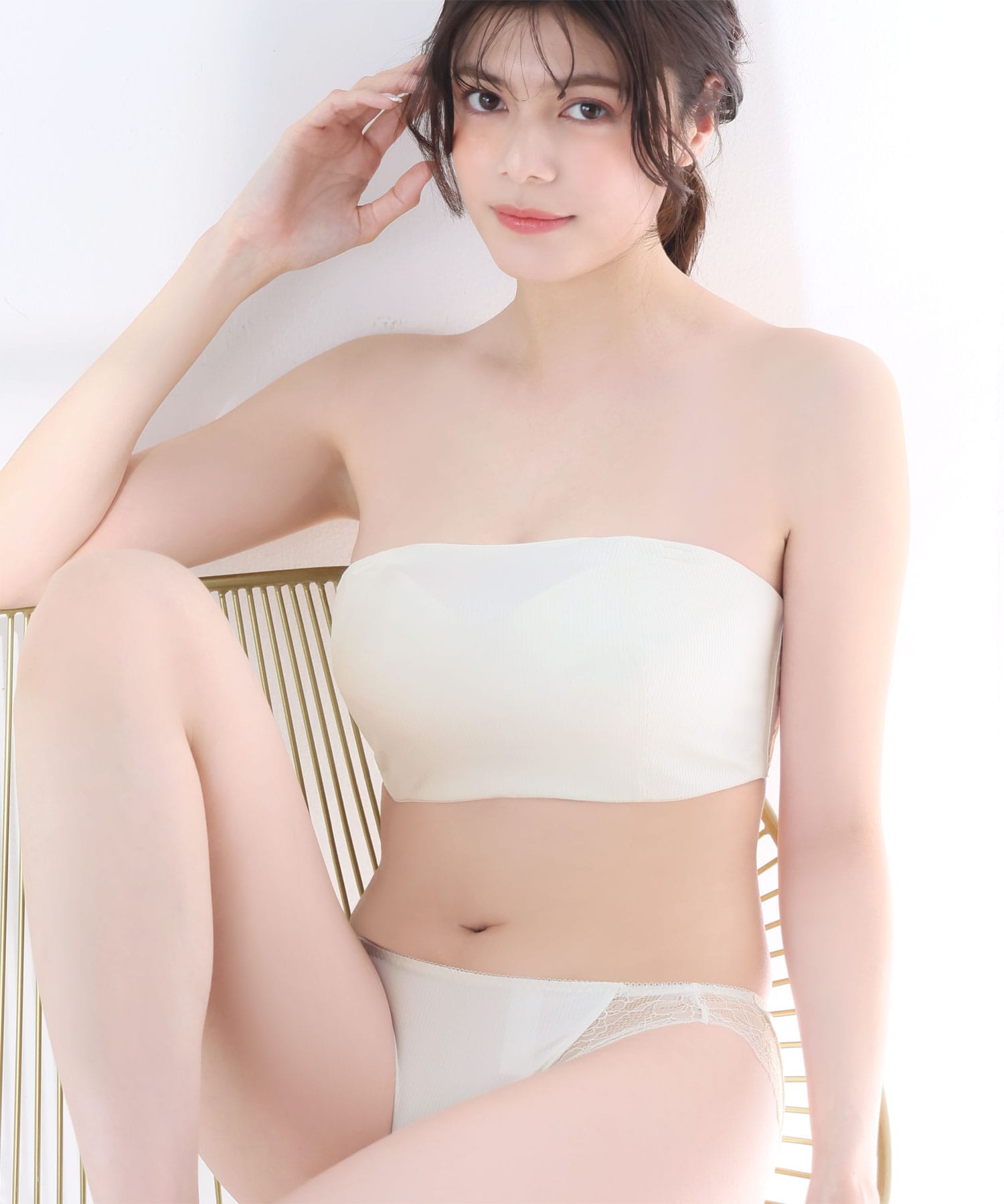 リブ 2WAY 谷間カバー 脇高 ブラジャー&ショーツ (FGHカップ)