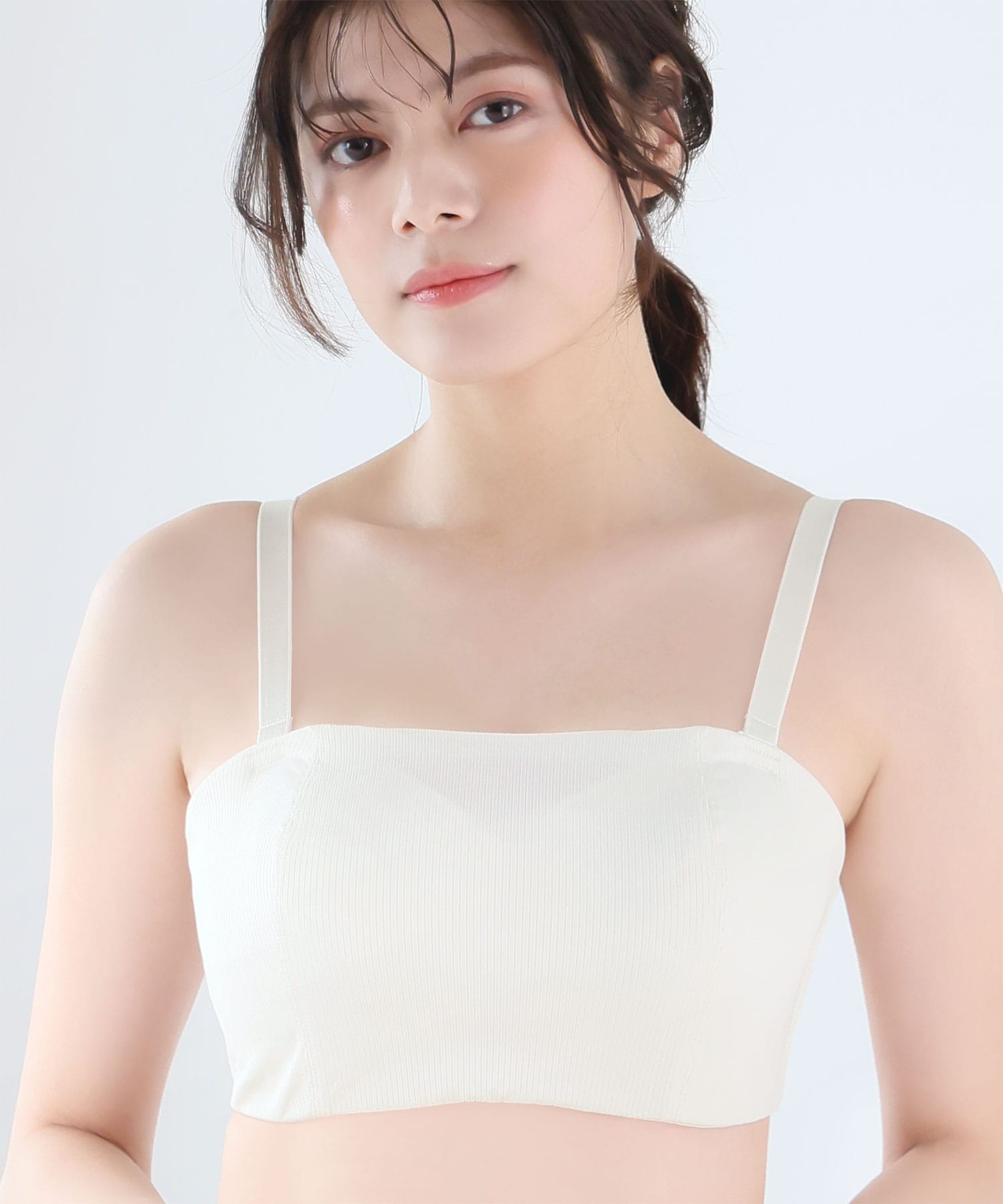 リブ 2WAY 谷間カバー 脇高 ブラジャー&ショーツ (FGHカップ)