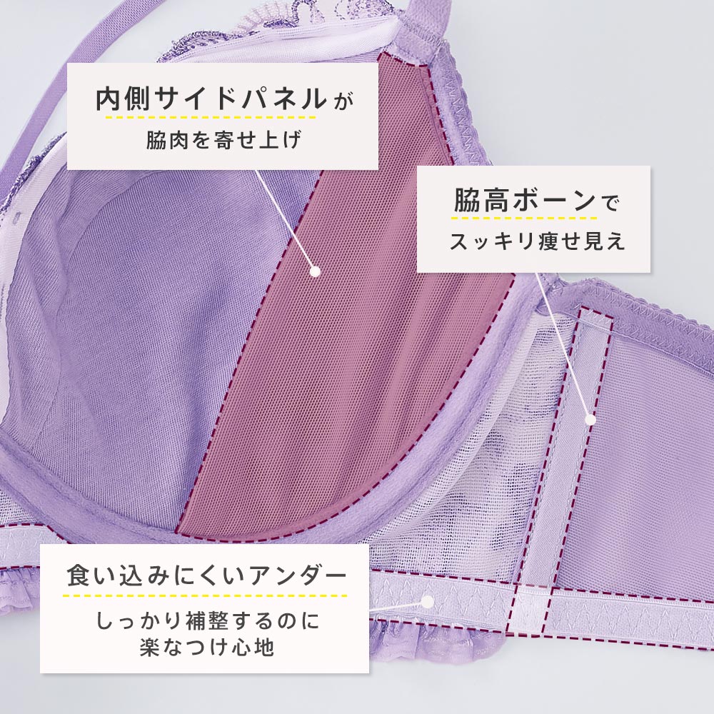 ラメ刺繍コード 脇高 ブラジャー&ショーツ