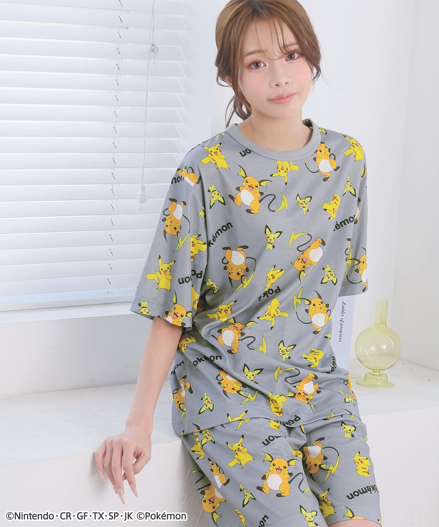 ポケモン 総柄 半袖 上下セット (男女兼用サイズ):MODEL:168cm/SIZE:M