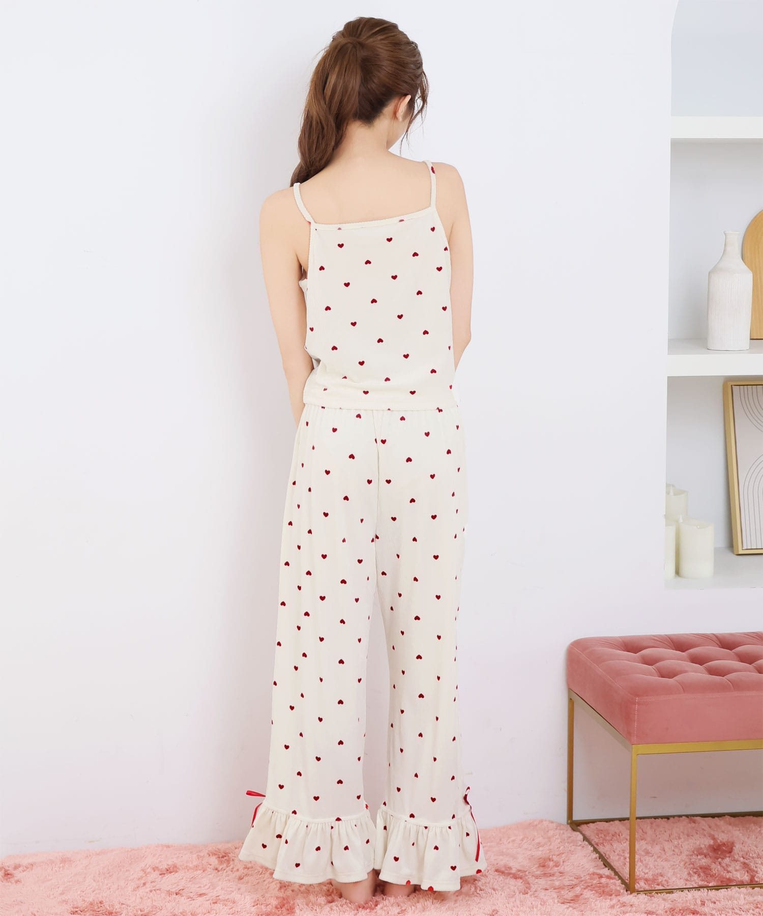 IMARI カーディガン　キャミソール　パンツ ハートリボンキャミソール モールニット カーディガン付き ロング