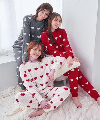 ハート柄 ニット 腹巻付き 長袖 上下セット