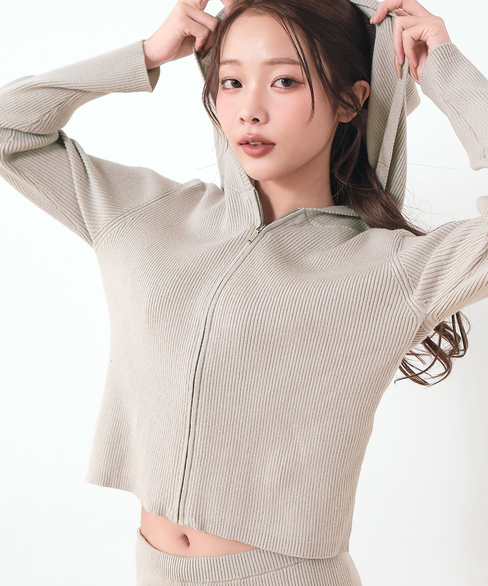 リブニット フルジップパーカ 長袖 上下セット