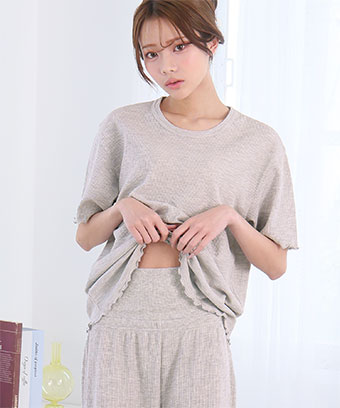 【WEB限定】サマーワッフル 腹巻付き 半袖 綿混 上下セット