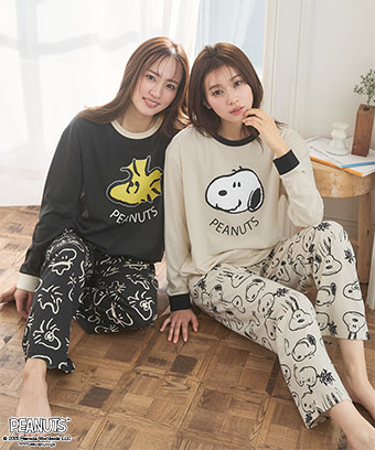 PEANUTS スヌーピー ロングTシャツ 綿混 上下セット (男女兼用サイズ)