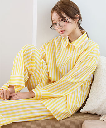 綿100% シャツパジャマ 長袖 上下セット (男女兼用サイズ)