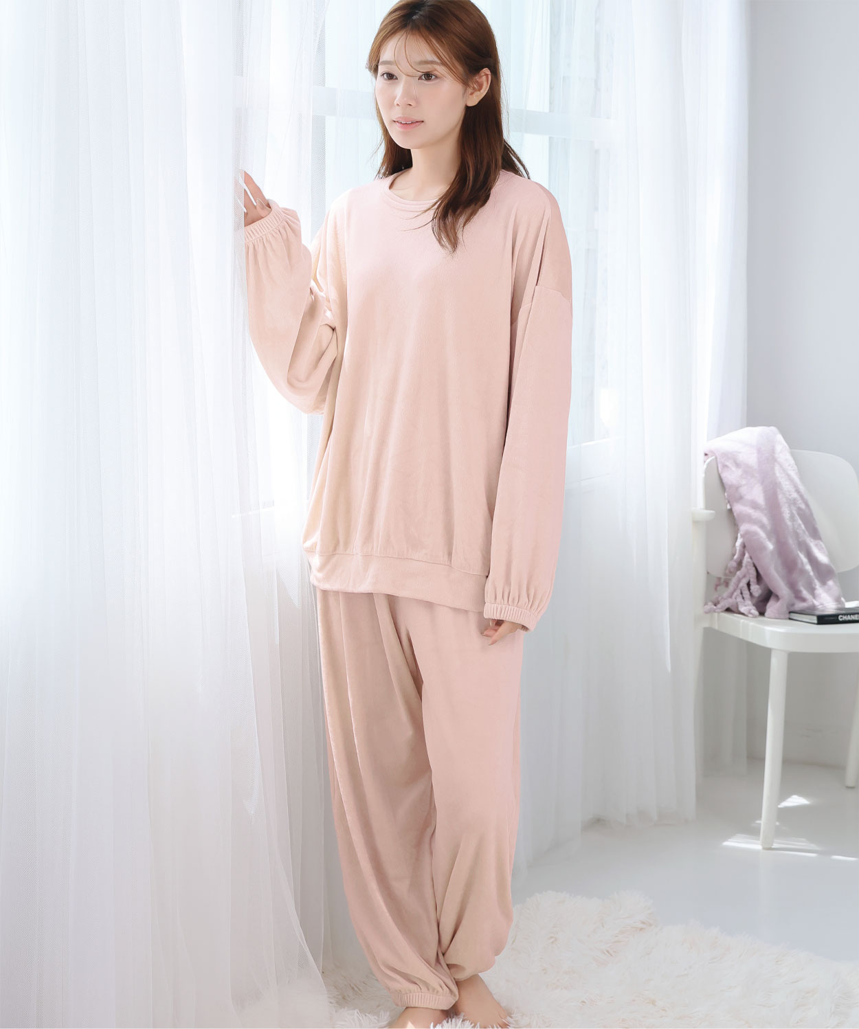 ベーシック ストレッチ ソフトボア 長袖 上下セット:MODEL:166cm/SIZE:L