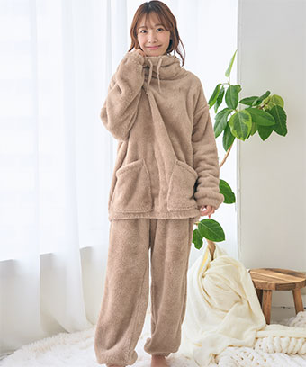 【WEB限定】首まであったか フリース 長袖 上下セット