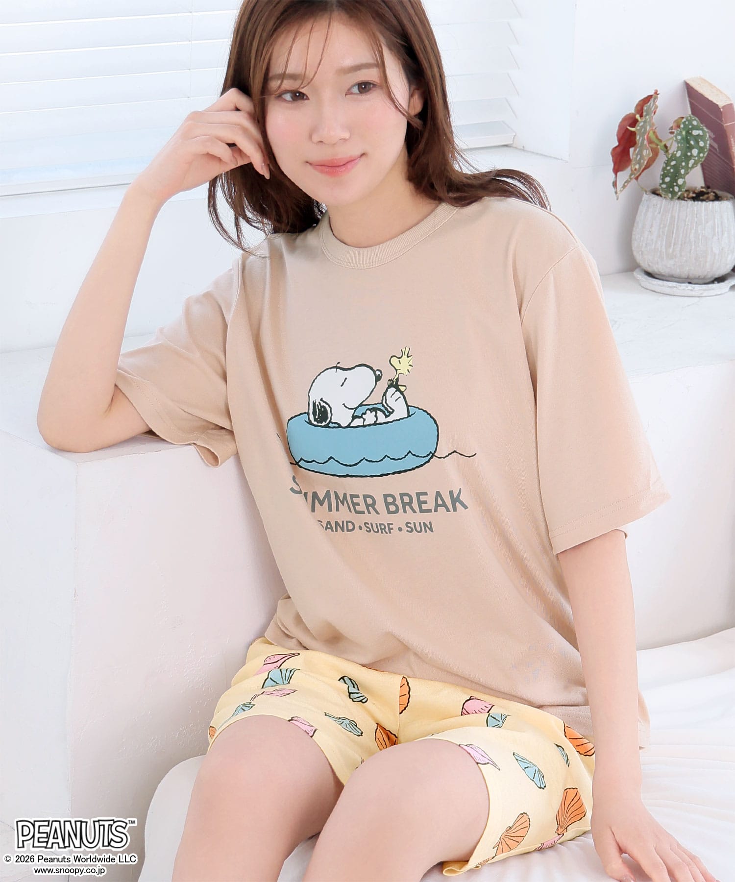 PEANUTS スヌーピー サマー 半袖 綿混 上下セット:MODEL:166cm/SIZE:L
