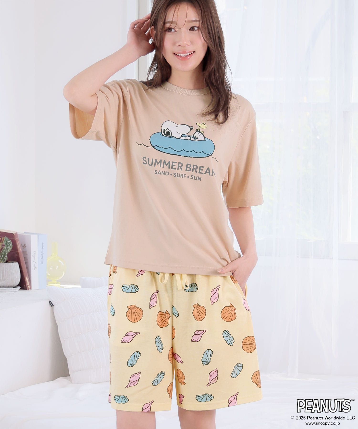 PEANUTS スヌーピー サマー 半袖 綿混 上下セット:MODEL:166cm/SIZE:L