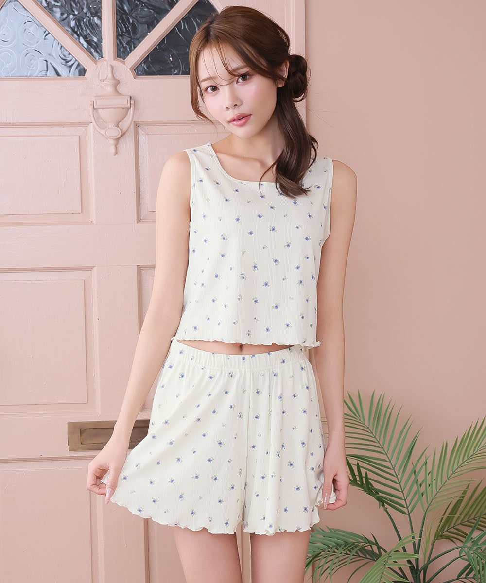小花柄 カーディガン付き 長袖 3点セット:MODEL:168cm/SIZE:M