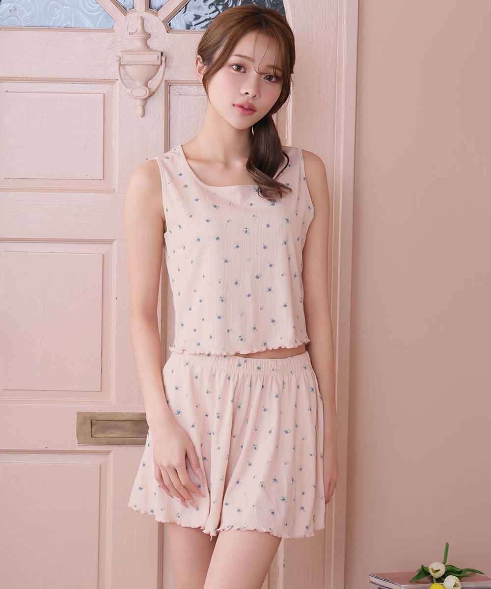 小花柄 カーディガン付き 長袖 3点セット:MODEL:168cm/SIZE:M