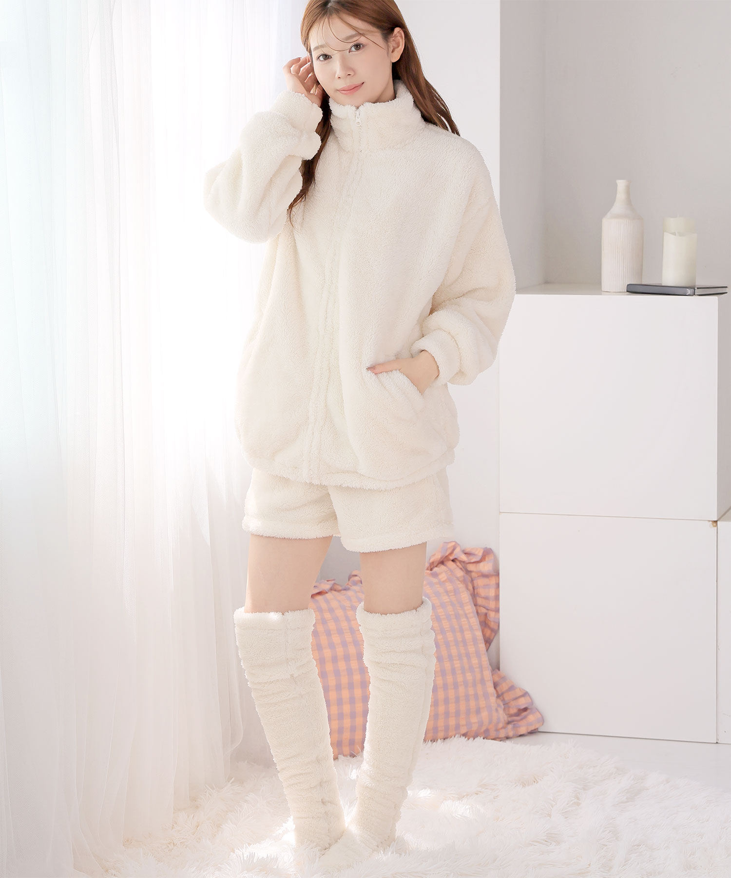 ルームソックス付き フリース ショートパンツ 3点セット:MODEL:166cm/SIZE:M