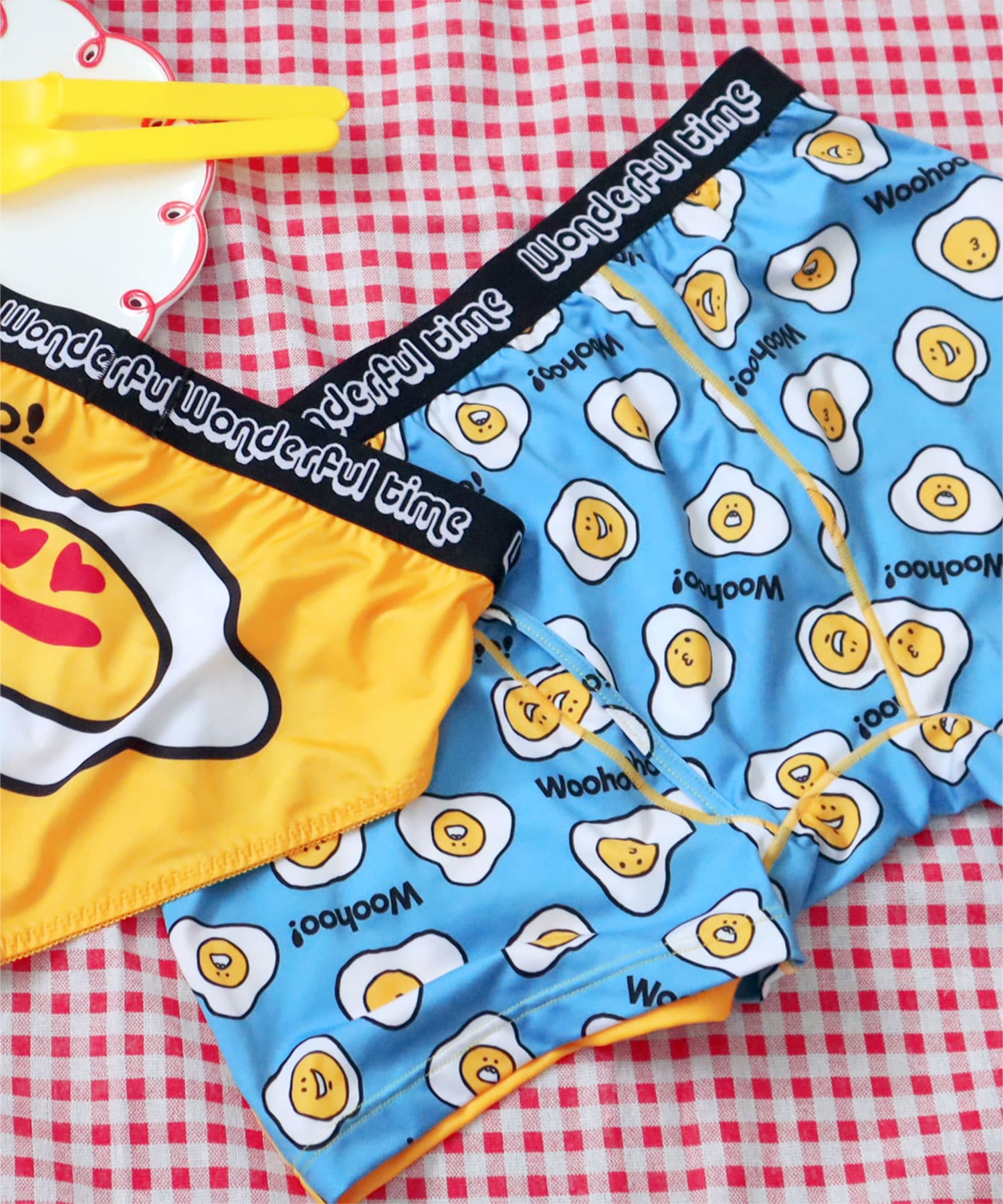 目玉焼き柄 メンズ ボクサーショーツ (前開き)