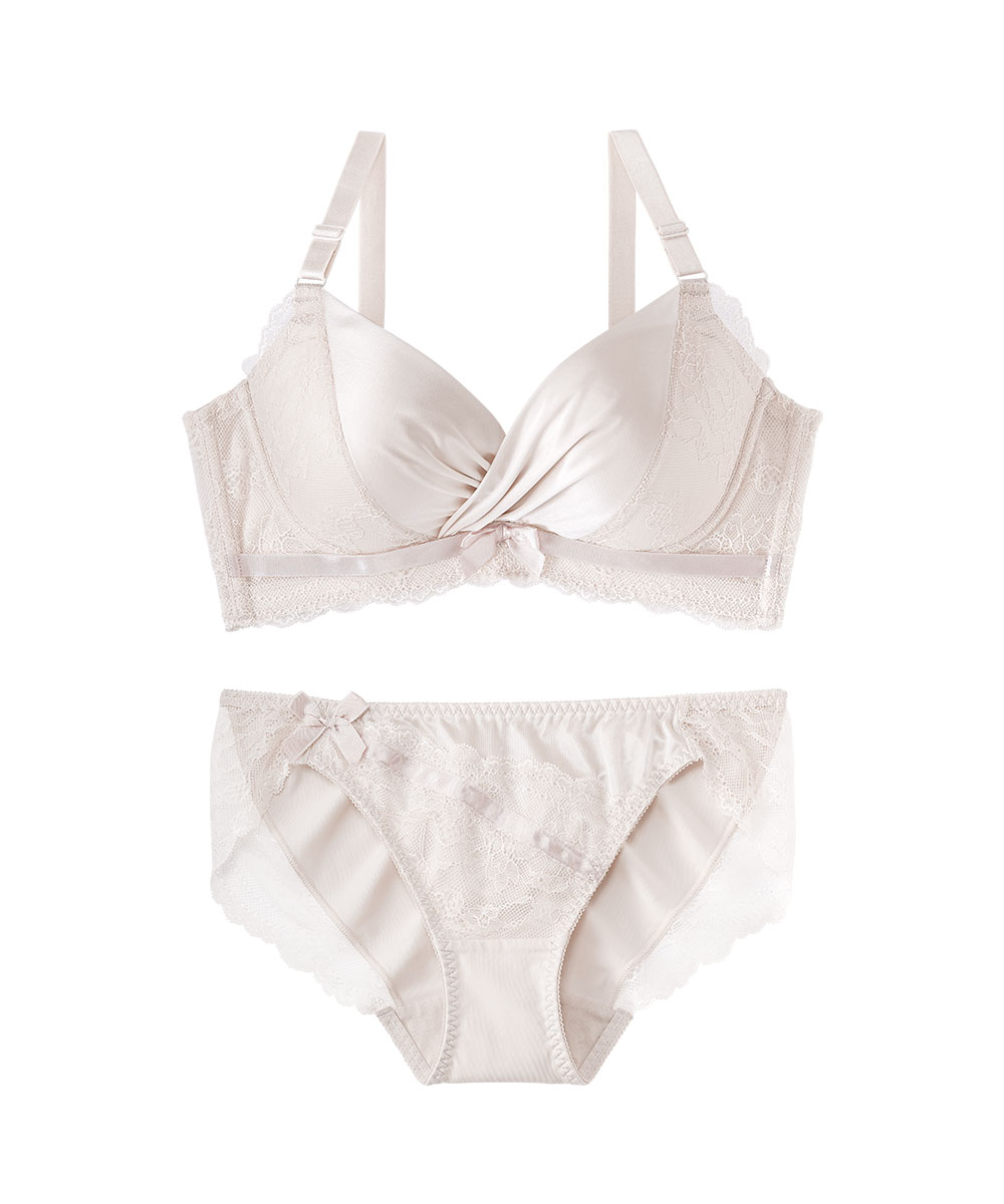 サテン カシュクールレース脇高ブラ(R) ブラジャー&ショーツ (FGH
