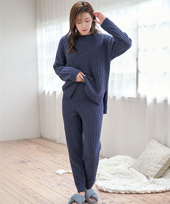 リブモールニット 腹巻付き 長袖 上下セット