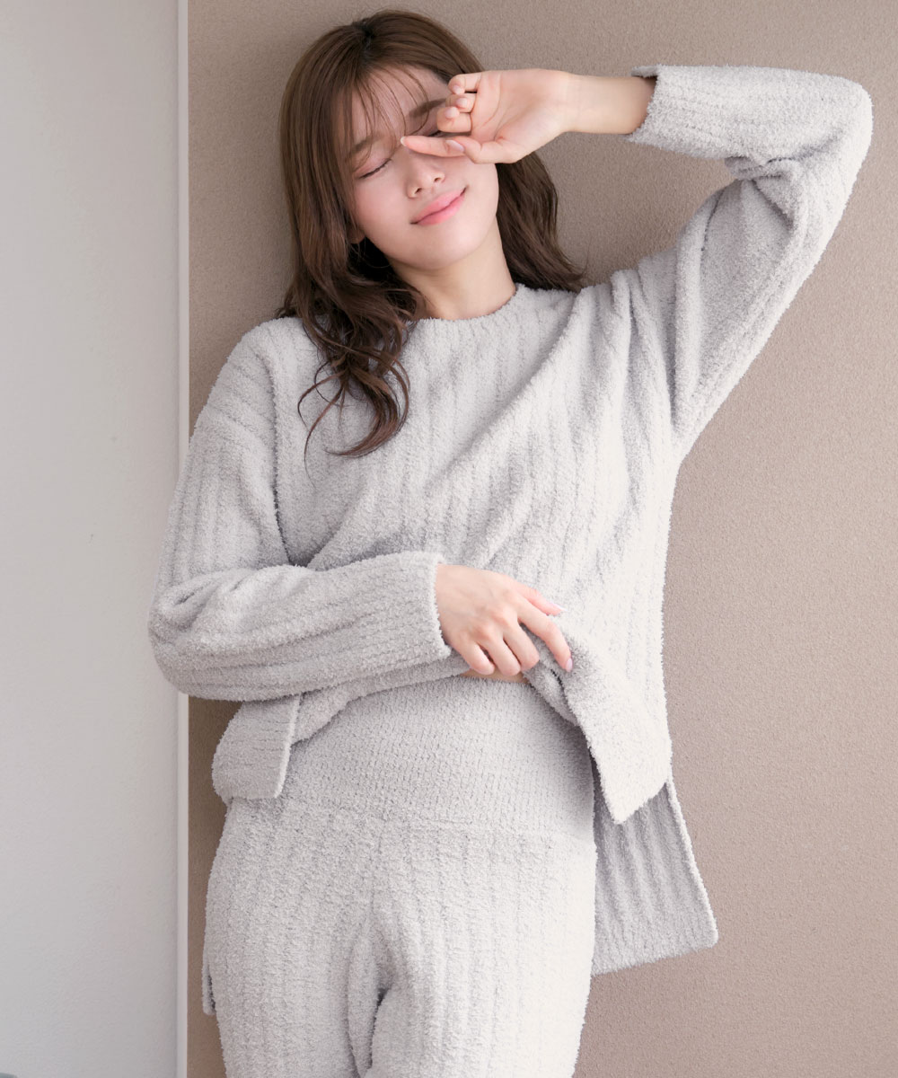 リブモールニット 腹巻付き 長袖 上下セット