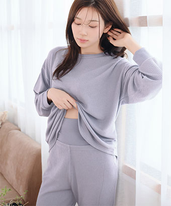 ふんわりワッフル 腹巻付き 長袖 上下セット