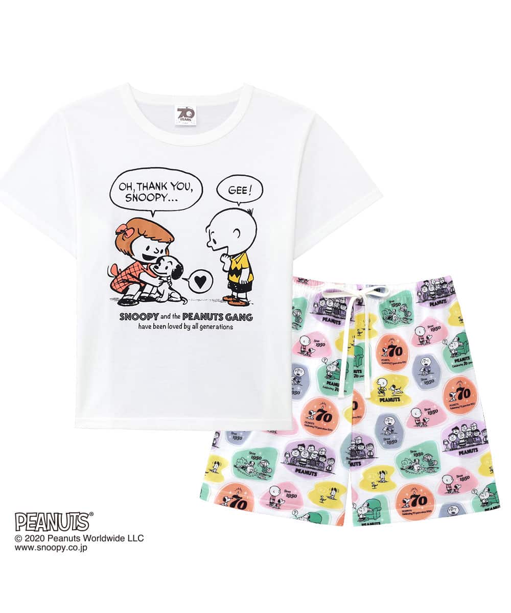 Peanuts70周年記念 レトロスヌーピー Tシャツ 上下セット S ホワイト W ルームウェア Aimerfeel エメフィール 公式通販サイト