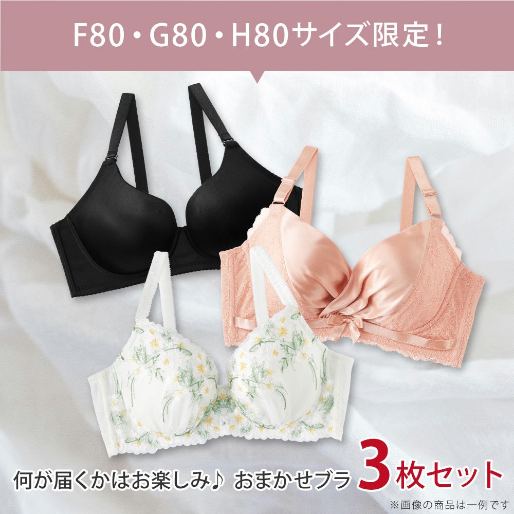 【WEB限定】グラマーサイズ ブラジャー おまかせ3枚セット 福袋 (F80,G80,H80)