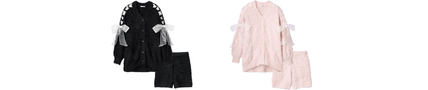 リボン シャギーニットカーディガン 長袖 上下セット