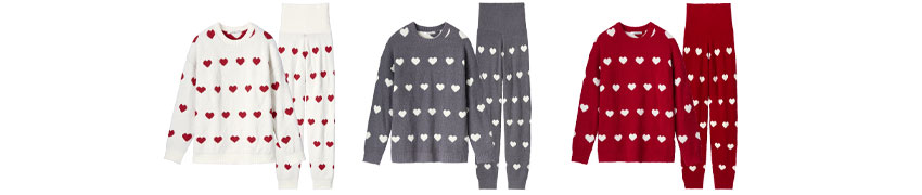 ハート柄 ニット 腹巻付き 長袖 上下セット