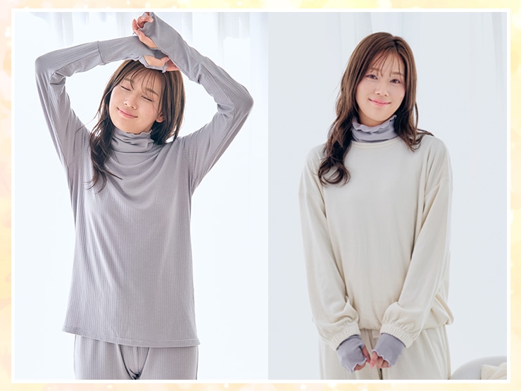 3首あったか 着るだけ快眠 腹巻付き 長袖 上下セット、ライトグレー