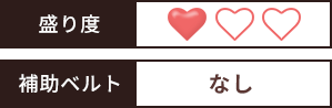 盛り度：弱め、補助ベルト：なし