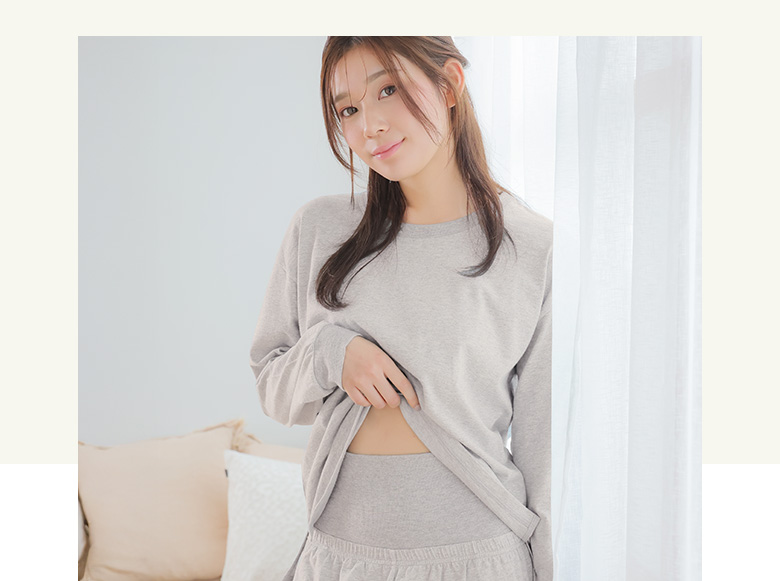 身生地綿100% 腹巻付き 長袖 上下セットのモクグレー