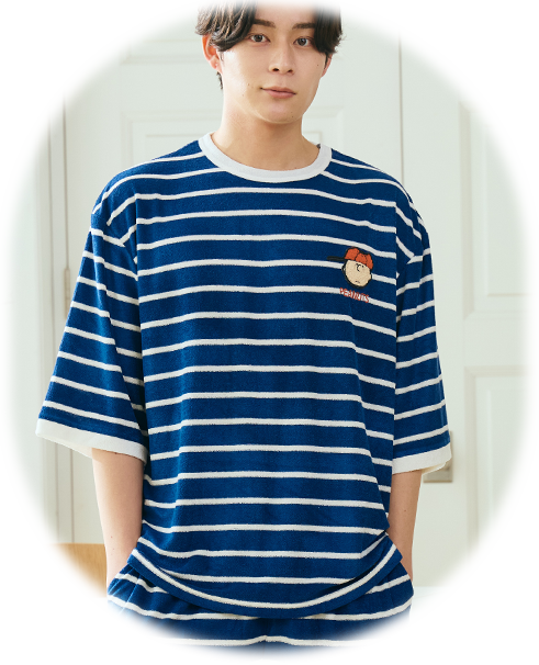 胸元にはスヌーピー、ベル、チャーリー・ブラウンの顔をサガラ刺繍で表現！ユニセックスで着用できるS・M・L・LLの4サイズ展開