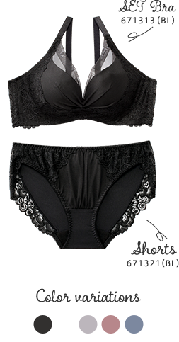 レースリフト 脇高 ブラジャー<ショーツ/BL