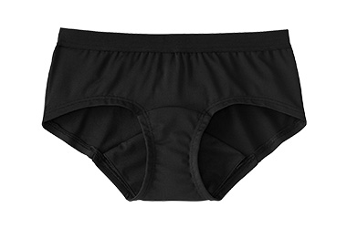 ブルーDayでもハッピーに！脚ぐりの裾が水平になっているボーイレッグ(ボーイレングス)タイプで、太めのウエストゴムで安定感があり、動いてもずれにくい。マチ部分は防水布を使用した二重構造（ダブルクロッチ）の安心設計。モノトーンカラーでコーディネートしやすいシンプルデザイン。太ゴム シンプル ベーシック ヒップハング サニタリーショーツ