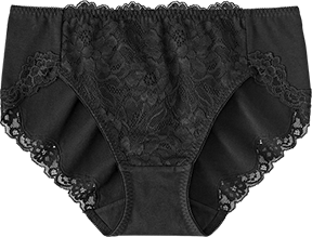 綿素材で優しく包み込む レース深ばき 綿混 プレーンショーツ ブラック/BL