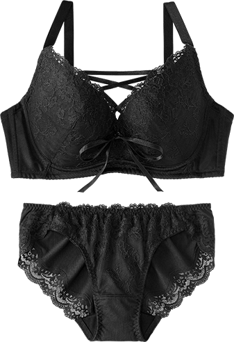 グラマラスさんに嬉しい小さく見えるスレンダードール 脇高 ブラジャー&ショーツ (FGHカップ) ブラック/BL