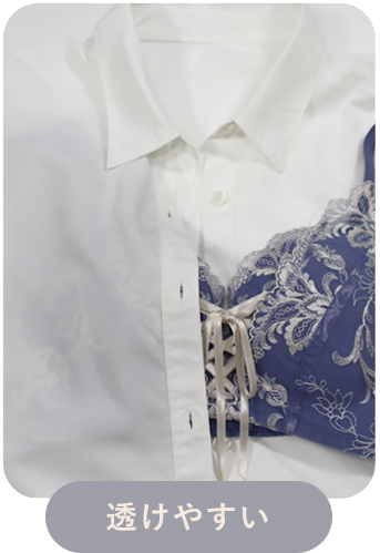 プリンセスバスト 超盛ブラ(R)ミスティブルーカラーの白シャツに透けやすい比較画像