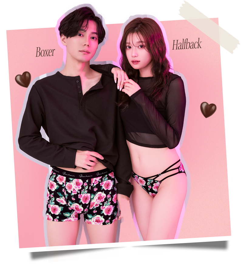 大胆なピンクローズで甘く見せない、大人の色気と遊び心のある総柄メンズショーツです。伸縮性のある柔らかい生地はサラリとした肌触りのはき心地で、デイリーに使いやすいボクサータイプ。大胆なピンクローズと、さりげなく光るジュエリーがポイントの総柄ハーフバックショーツ。